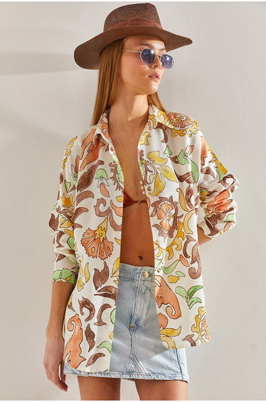 Women's Multi Patterned Loose Linen Shirt