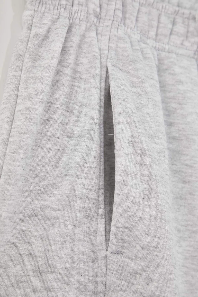 Grey Melange High Waist Stitching Detail Jogger Fit Knitted Plus Size Sweatpants - 5