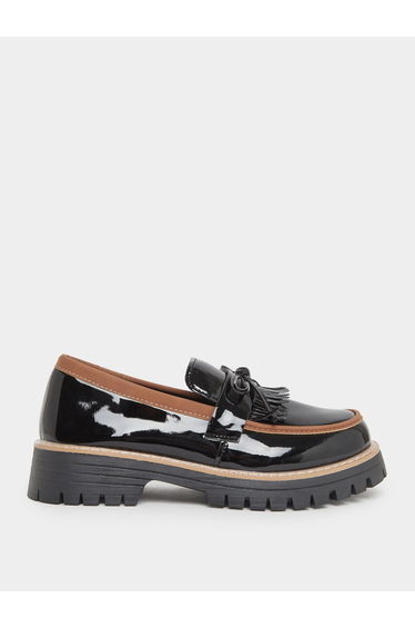 Black Bow Detail Thick Sole Platform Loafers