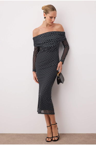 Black-White Polka Dot Lined Tulle Dress