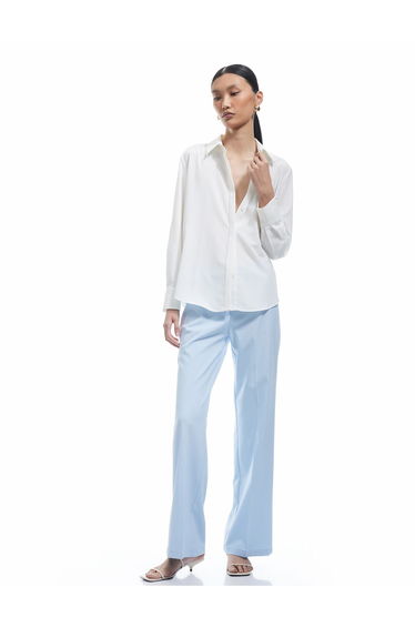 High Waist Buttoned Straight Leg Fabric Pants