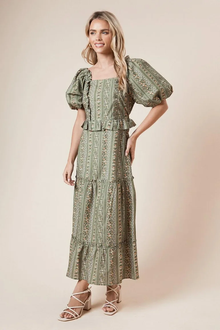 knee length dresses for ladies Petite Green Leopard Jersey Nehru Collar Midi Dress