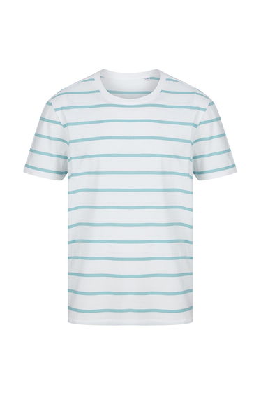 Front Row Unisex Adult Striped T-Shirt - White/Duck Egg Blue