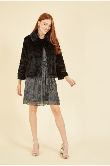 Yumi Black Faux Fur Short Jacket