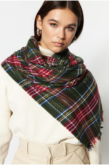 Green Soft-Textured Plaid Scarf