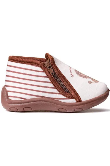 Kids Lion Print Slippers with Zip Fastening