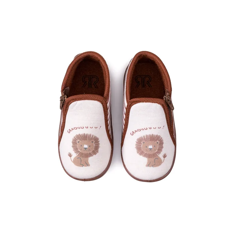 Kids Lion Print Slippers with Zip Fastening - 2