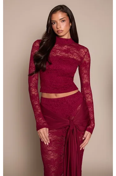 Wine Lace Long Sleeve Top
