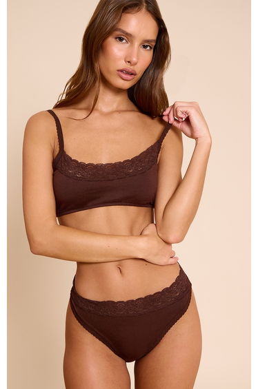 Chocolate Lace Trim Brazillian Knicker