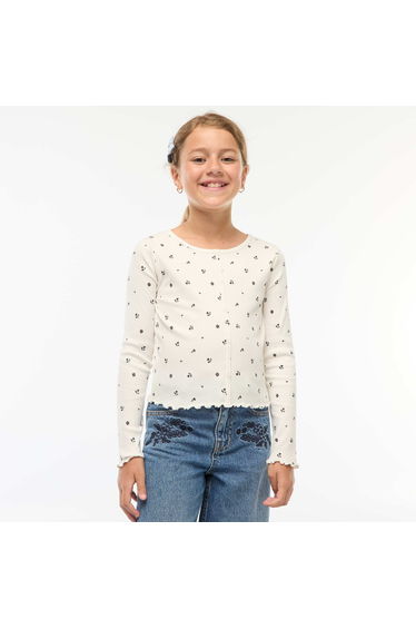 Floral ribbed T-shirt BEIGE