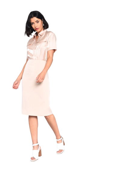Glamorous Nude High Waisted Midi Skirt