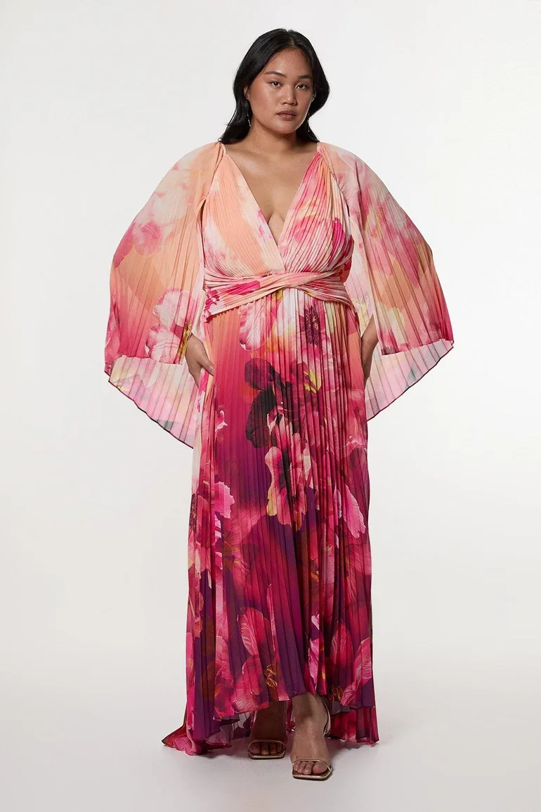 Plus Size Ombre Floral Soft Pleated Woven Maxi With Cape Detail Karen  Millen : Dresses : VogaCloset Jordan