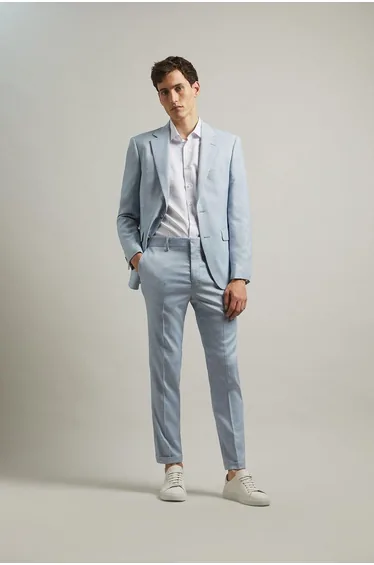 Slim Fit Light Blue Slub Suit Jacket