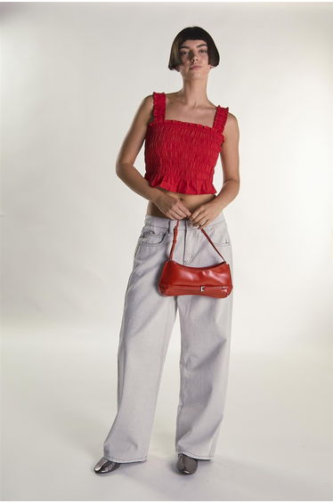 Red Cropped Smocked Top