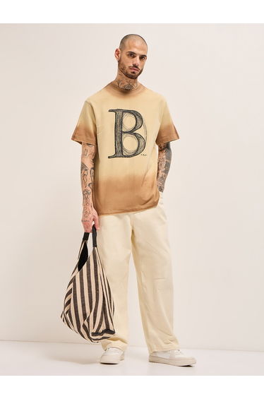 Men Pure Cotton Letter Graphic Washed T-Shirt