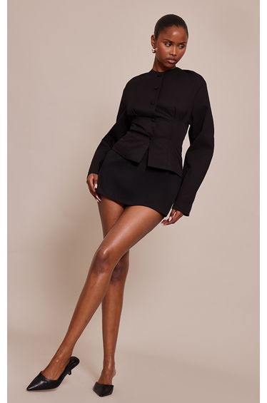 Black Woven Balloon Sleeve Skort Playsuit