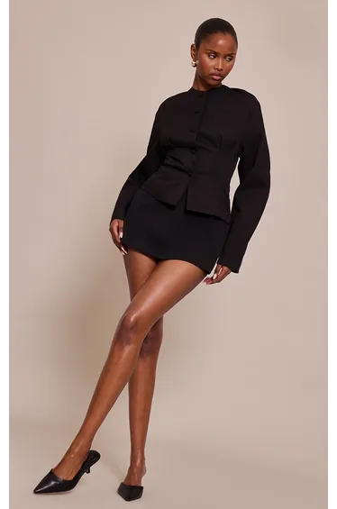 Black Woven Balloon Sleeve Skort Playsuit