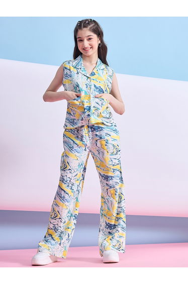 Girls Tie and Dye Abstract Print Top and Pants Set