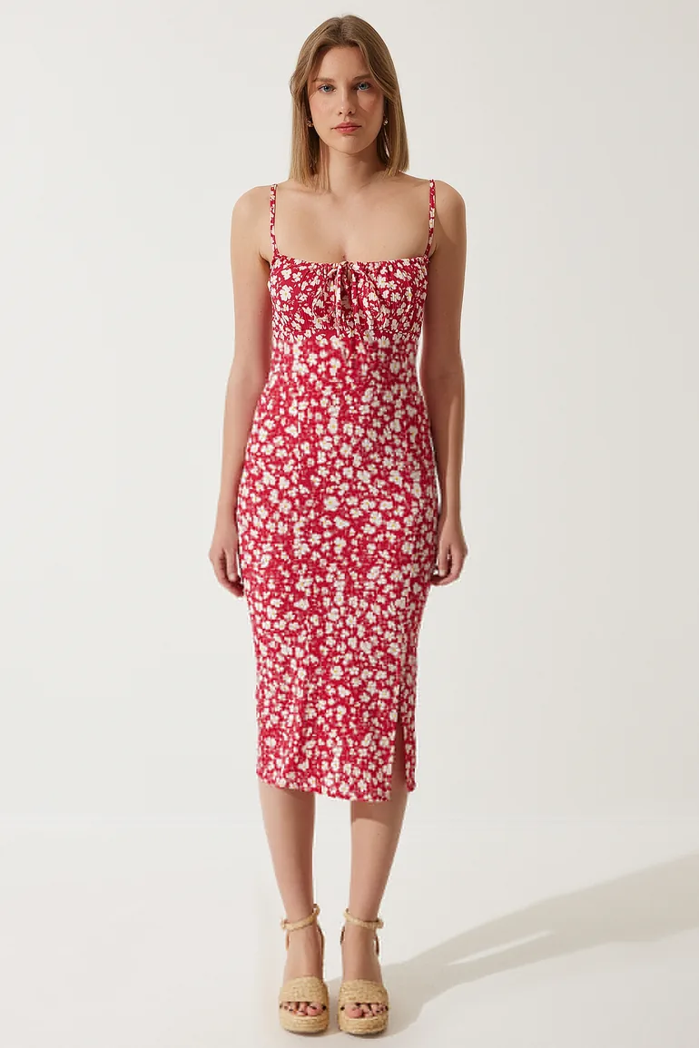 Pink Floral Column Midaxi Dress