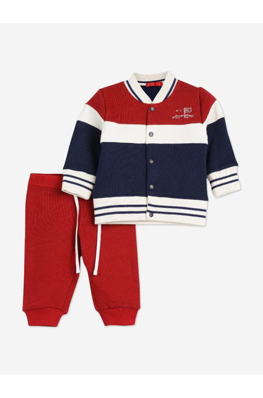 Mininio Baby Boys Knitted Jacket and Trouser Set in Red