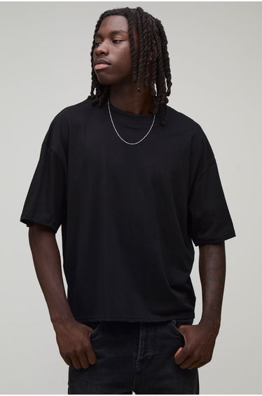 Black Oversized Boxy Palm Spine Print T-Shirt - black
