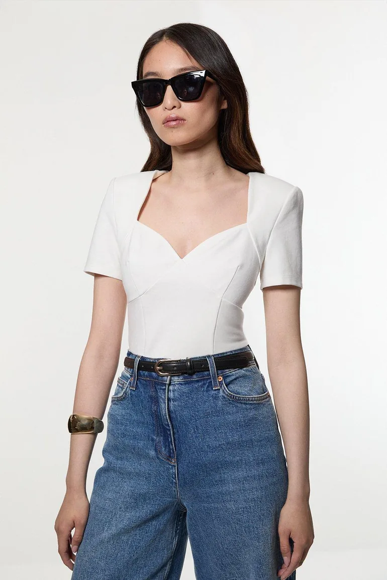 Ponte Short Sleeve Sweetheart Neckline Bodysuit