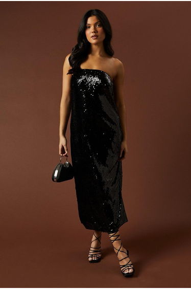Occasion Clear Sequin Bandeau Maxi Dress