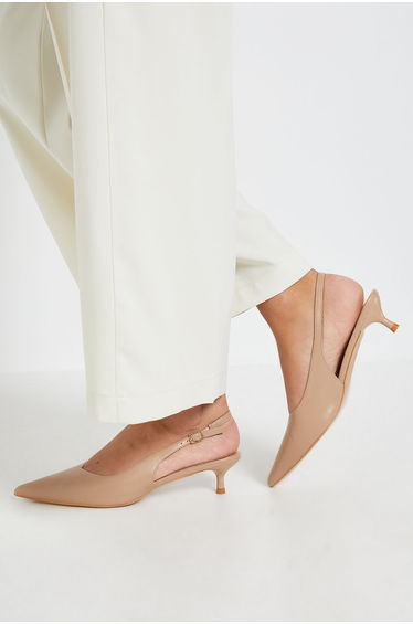 Faelina Faux Leather Slingback Kitten Heel Court Shoes