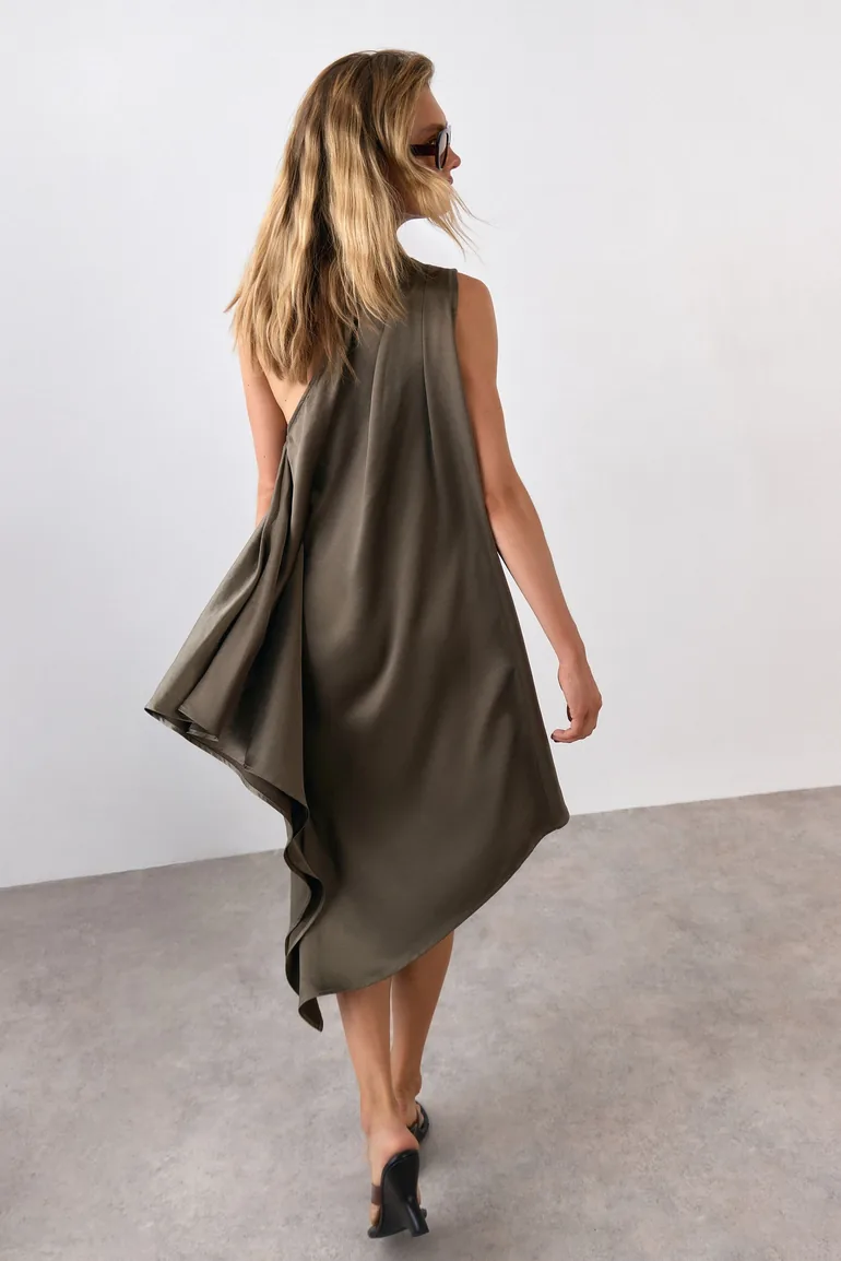 Asymmetric One Shoulder Tie Neck Mini - 2