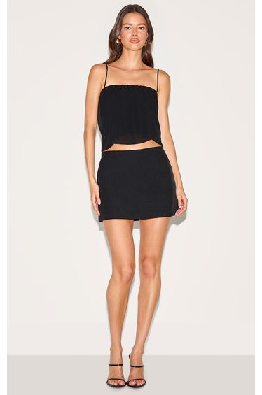 Black Chiffon Spaghetti Strap Puffball Top