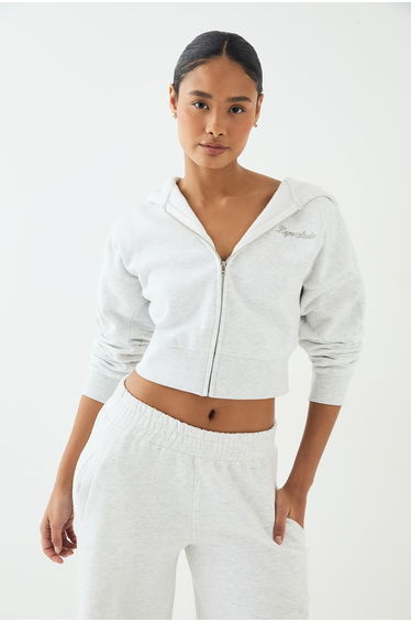 DSGN Studio Script Embroidered Zip Through Hoodie - ash grey
