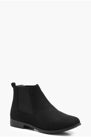 Wide Fit Suedette Flat Chelsea Boots - black
