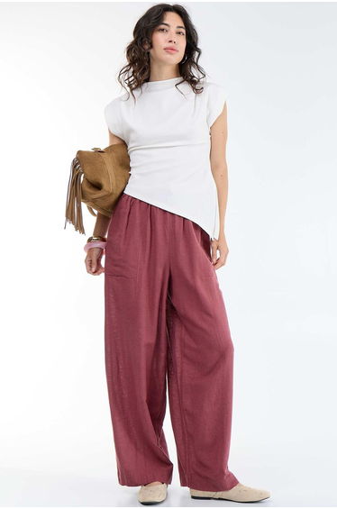 Wide-leg linen blend trousers PINK