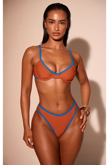 Orange Contrast Binding Underwired Bikini Top
