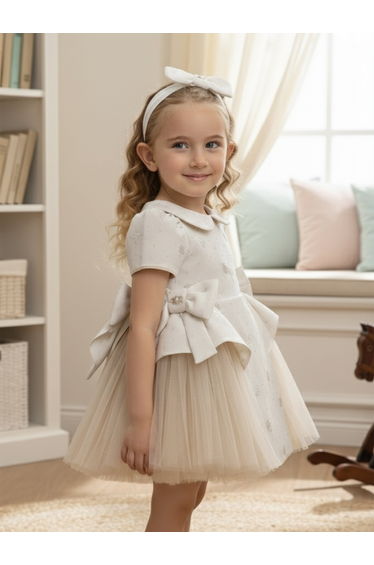 Dress & Fleur Baby Girls Occasion Dress with Headband in Ivory