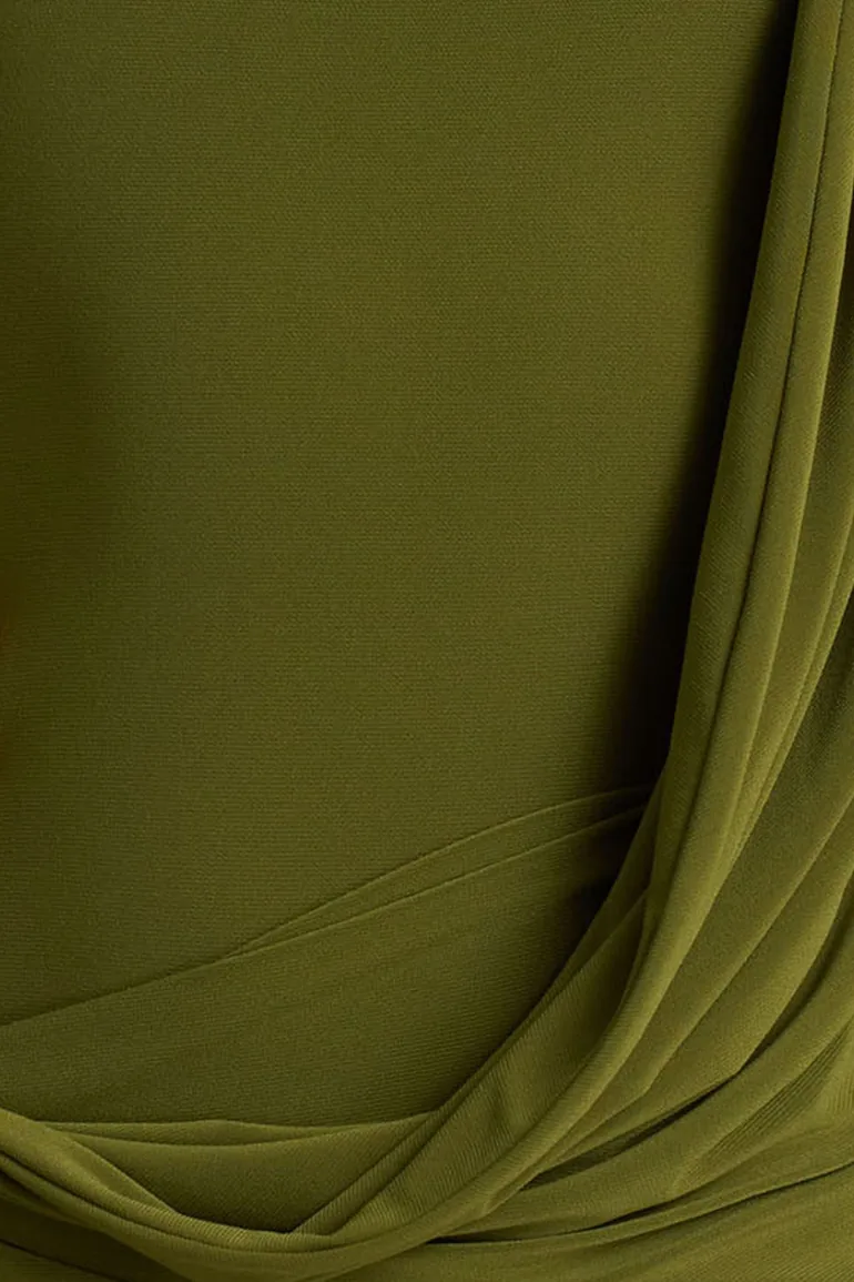 Melissa | Olive Long-Sleeve Wrap Maxi Dress With Ruched Detailing - 5