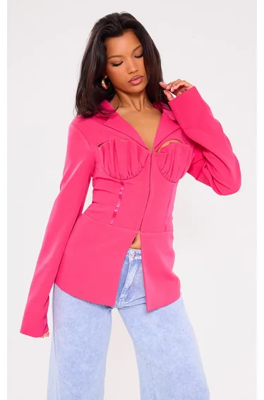 Candy Pink Shell Cup Detail Tailored Blazer