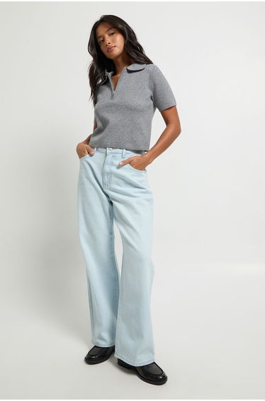 Petite Boohoo Basics High Waist Straight Leg Jean - super pale wash