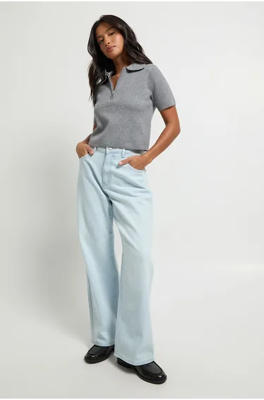 Petite Boohoo Basics High Waist Straight Leg Jean - super pale wash