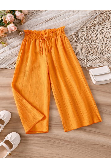 Girls Orange Wide Leg Trousers with Drawstring
