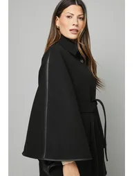 Wool Mix Belted Cape - 3