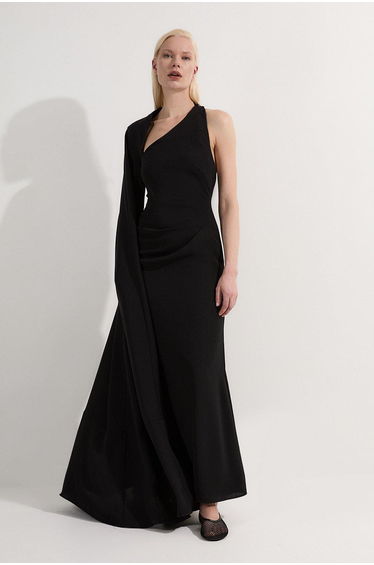 Soft Tailored Cape Sleeve Maxi Dress