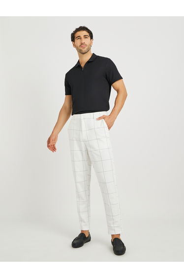 Men White Plaid Slant Pocket Slim Fit Suit Pants
