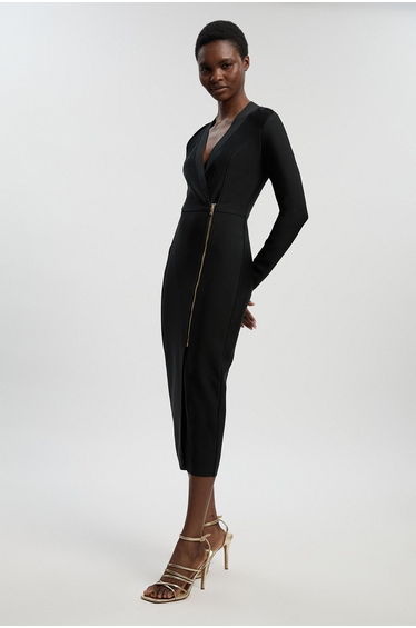 Petite Figure Form Bandage Asymmetric Zip Detail Midi Dress