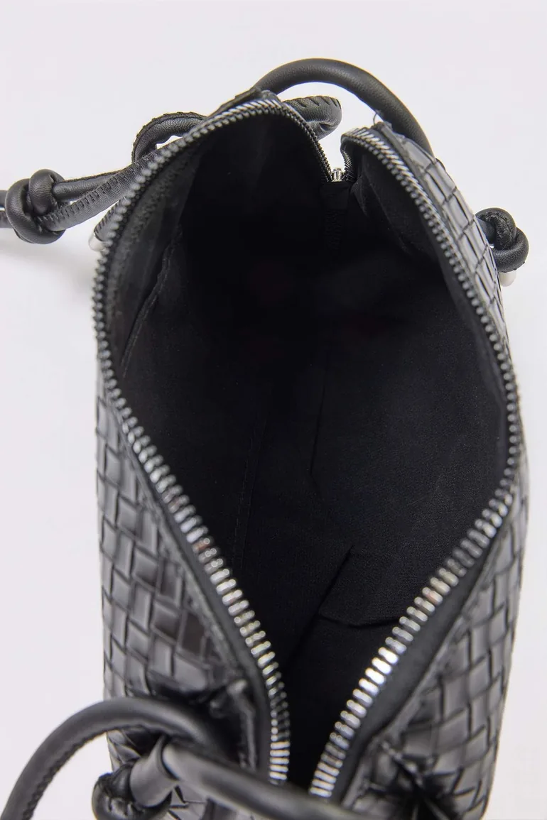 Black Knitted Detailed Women's Mini Shoulder Bag - 4