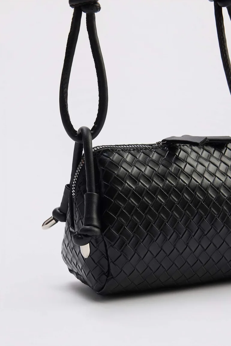 Black Knitted Detailed Women's Mini Shoulder Bag - 2