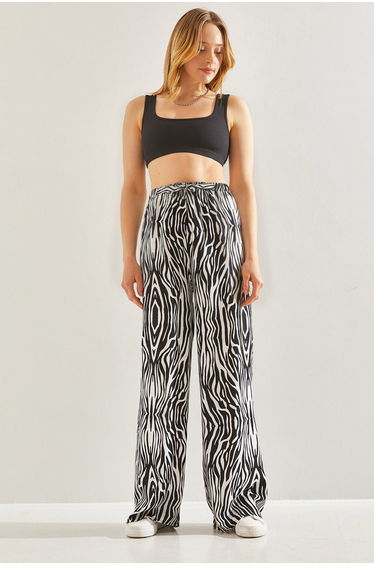 Women's Elastic Waist Multi Patterned Trousers