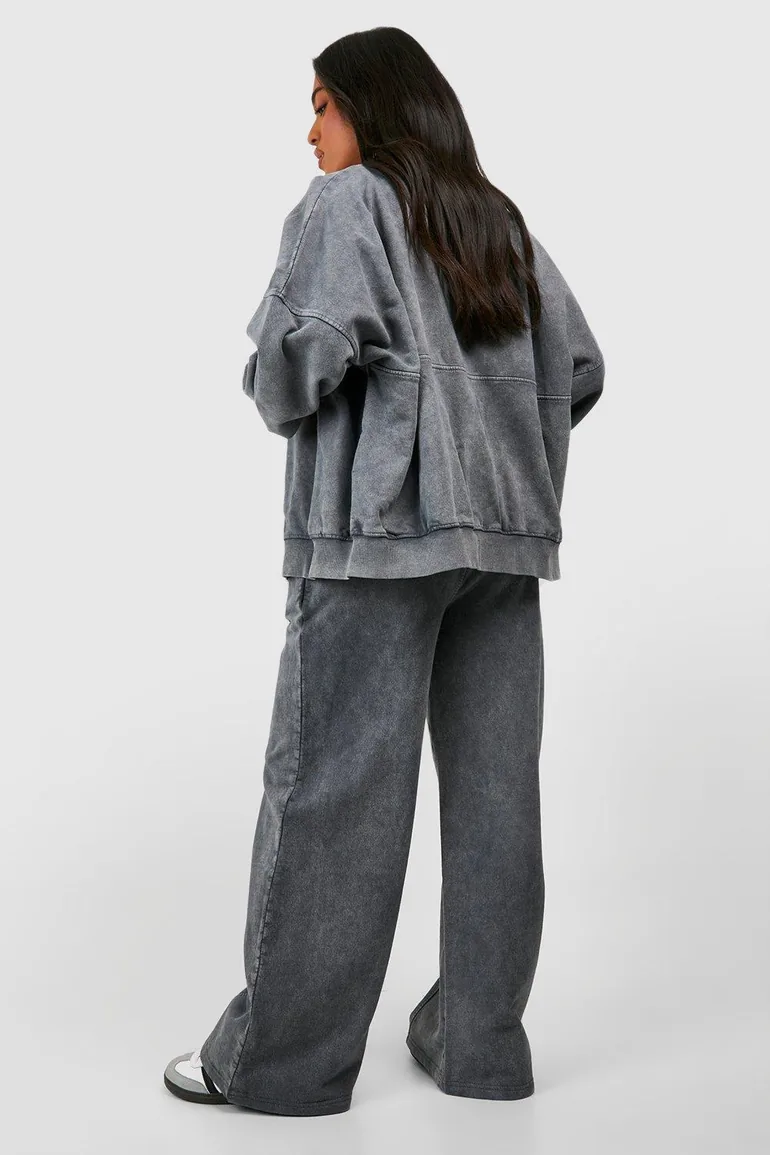 Petite Washed Zip Through Bomber Straight Leg Tracksuit - 1