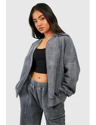 Petite Washed Zip Through Bomber Straight Leg Tracksuit - 2
