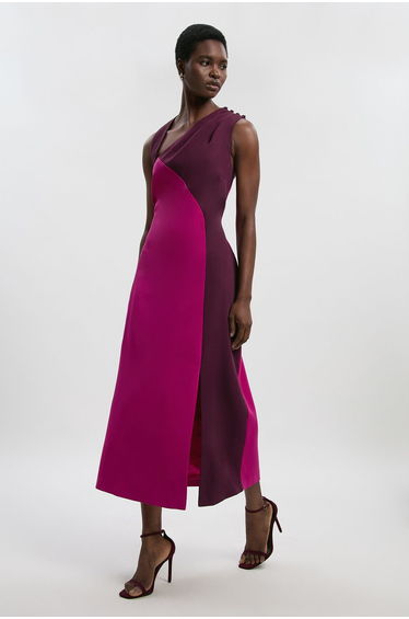 Soft Tailored Colour Block Halter Neck Midi Dress